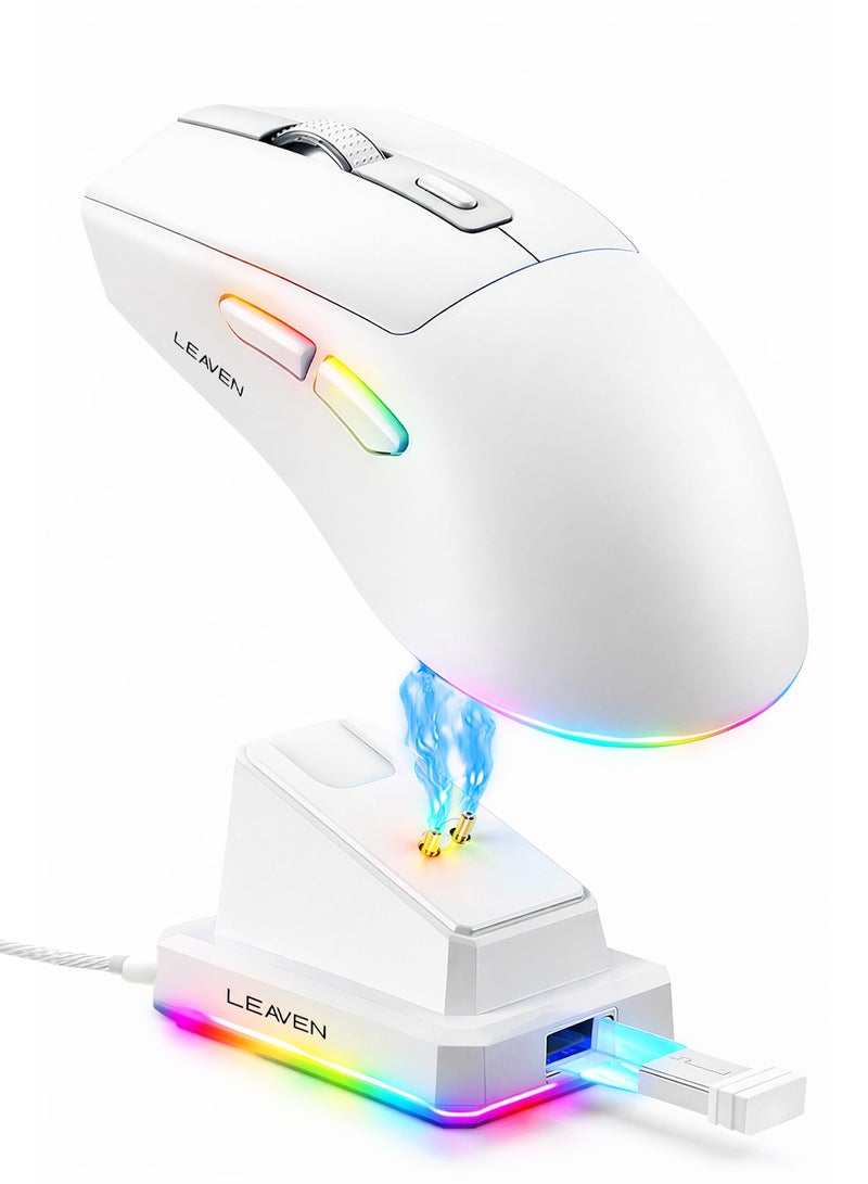 ليفن ماوس ألعاب لاسلكي مع قاعدة شحن RGB، وضع مزدوج 2.4 جيجاهرتز/بلوتوث، ماوس ألعاب خفيف الوزن، ماوس لاسلكي قابل لإعادة الشحن، فئران ألعاب لأجهزة الكمبيوتر الشخصية/الكمبيوتر المحمول/ويندوز/ماك - Image 1